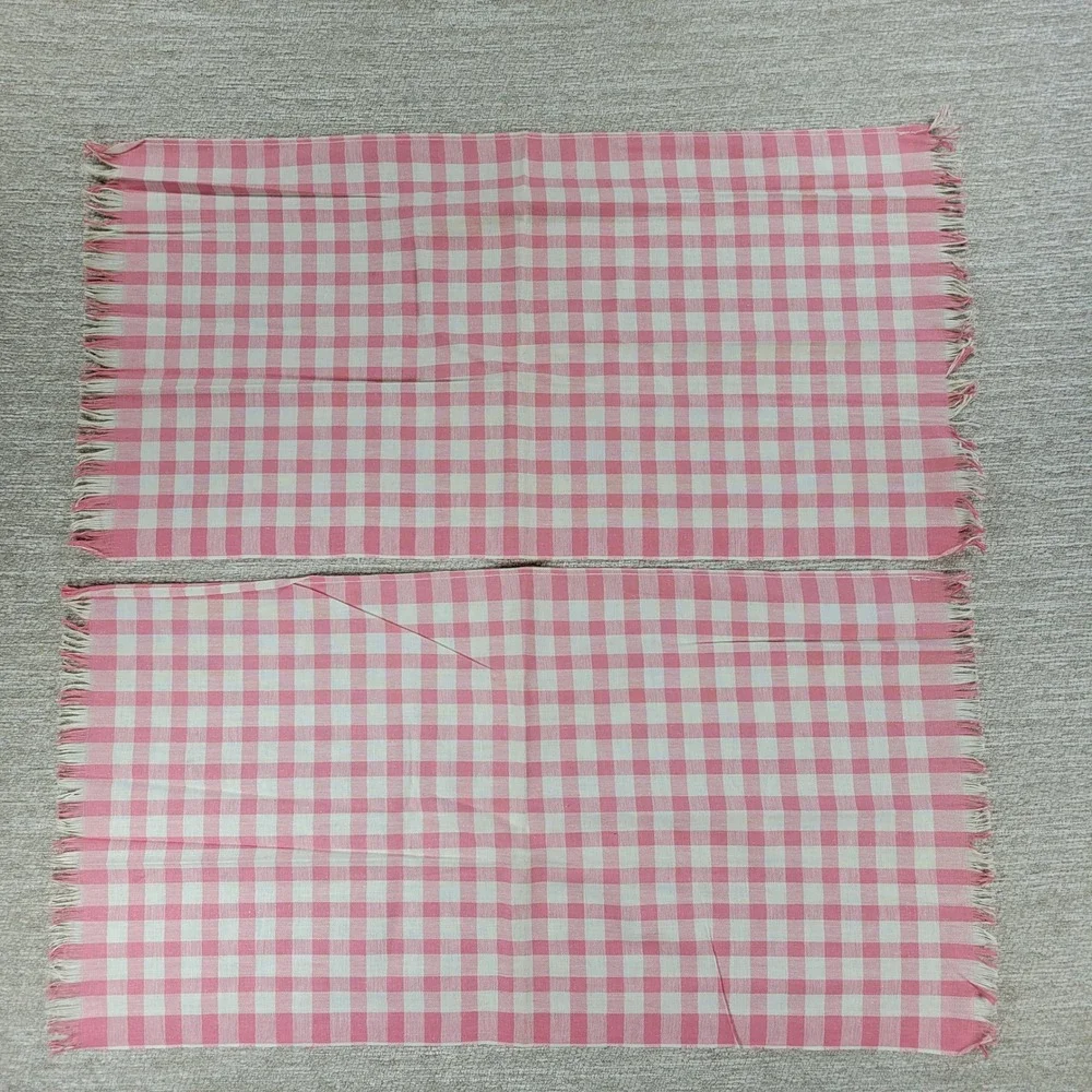 Vintage Cannon Tea Towel Kitchen Dish Rag Pink Gingham Linen Deadstock Set of 2